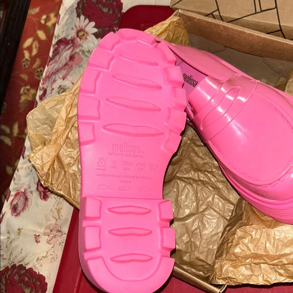 Melissa Pink Glossy Penny loafer style lug Sole - Picture 3 of 6